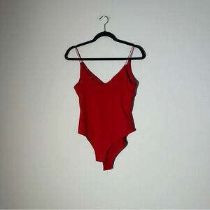 gaze Red V-Neck Spaghetti Strap Bodysuit